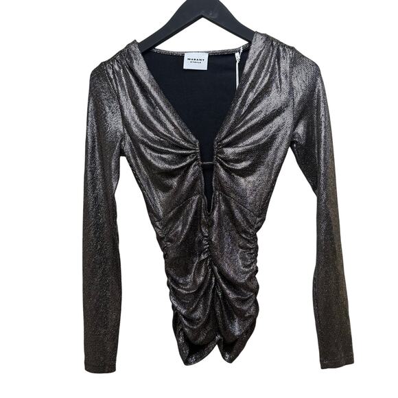 Isabel Marant Étoile Buffy Plunge Neck Metallic Top - Picture 9 of 11